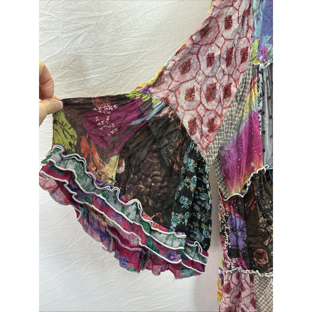 Young Threads Boho Hippie Gypsie Patchwork Tiered Tunic Sz XL Sheer Top Festival - Picture 3 of 8
